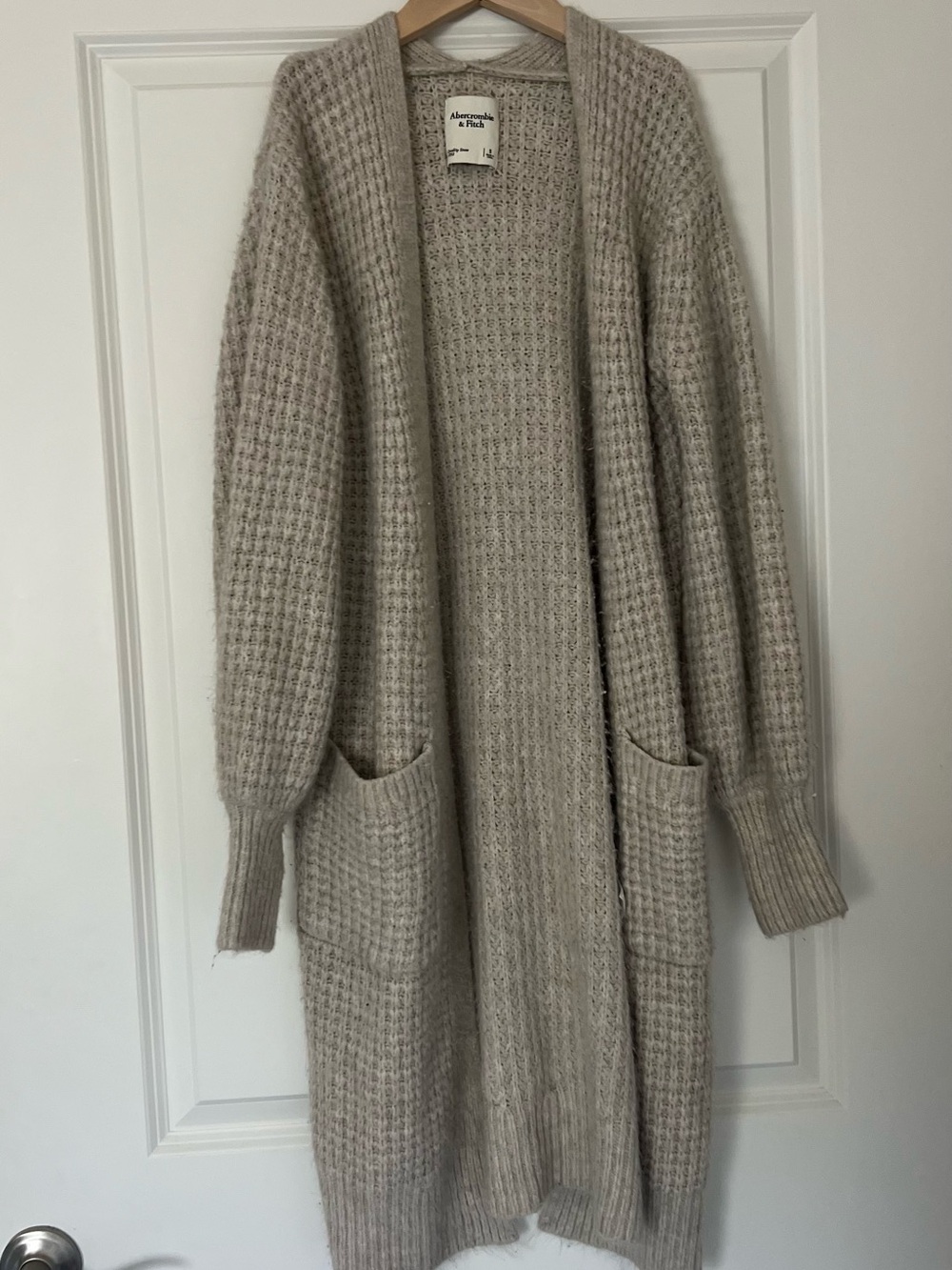 Abercrombie & Fitch Light Grey Waffle Knit Open Front Cardigan